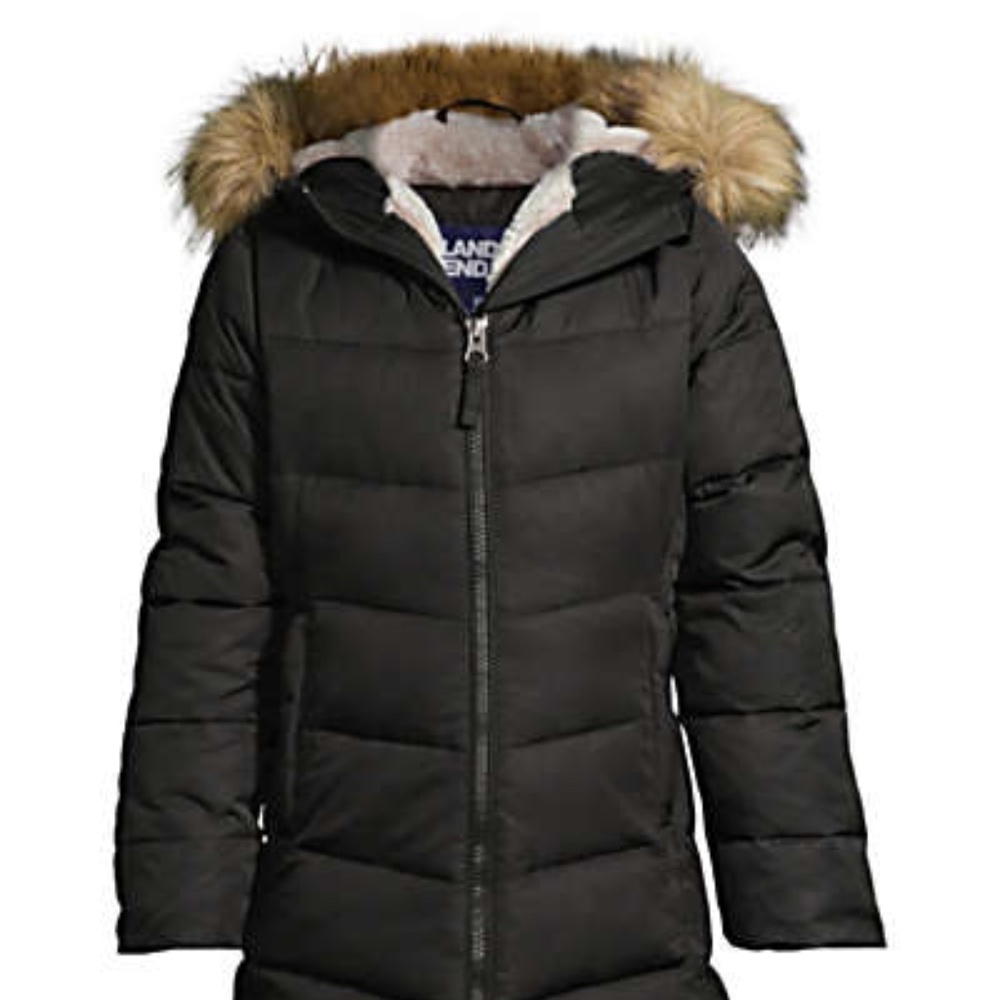 Lands' End Fleece Lined Down Alternative Winter Coat - Girls, Black, Size Small